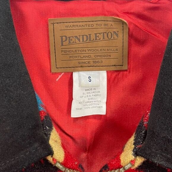 Pendleton Southwestern Navaho Red Wool Suede Collar Zip Jacket Coat Size Small - Picture 6 of 9